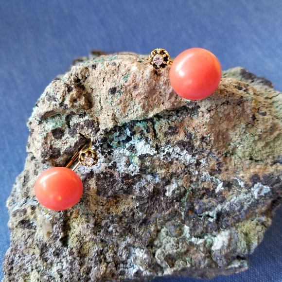 Orange-ish Resin and Rhinestone Leverback Earrings - NWOT - Picture 5 of 9